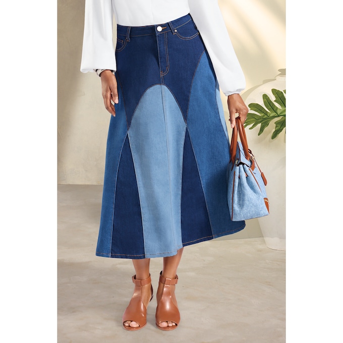 Phaedra Patchwork Denim Skirt, , large