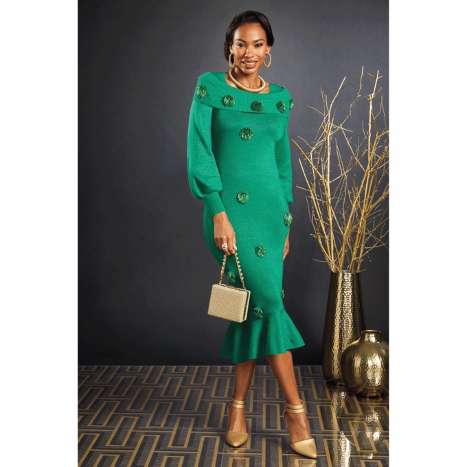 Letta Beaded Dots Sweater Dress, , large