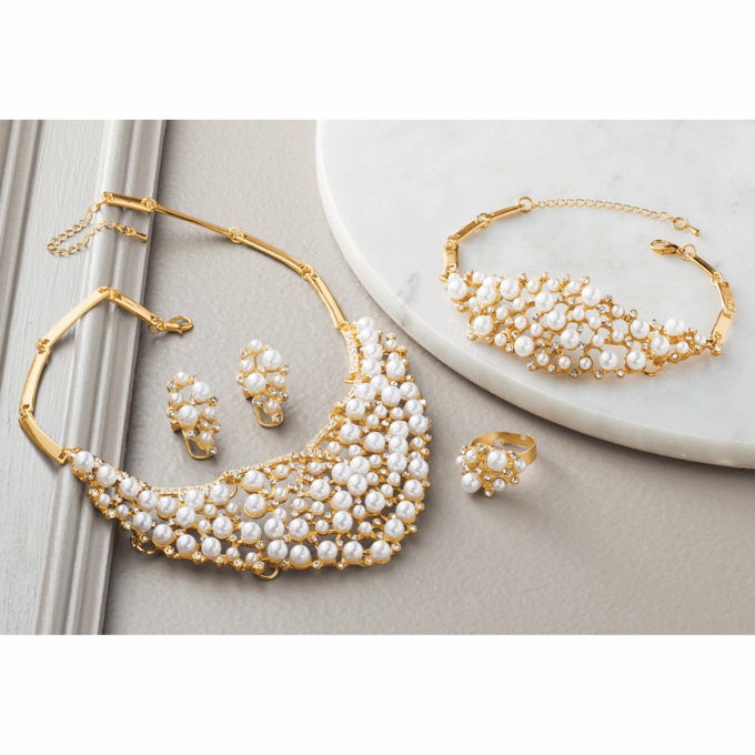 Faux-Pearl Jewelry Set, Goldtone, large