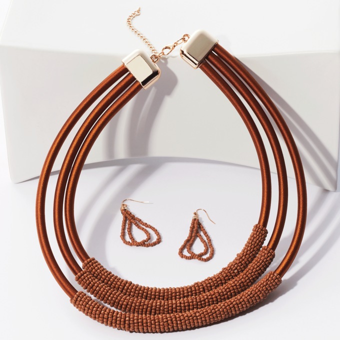 Bead-Wrap Multi-Strand Necklace & Earring Set, , large