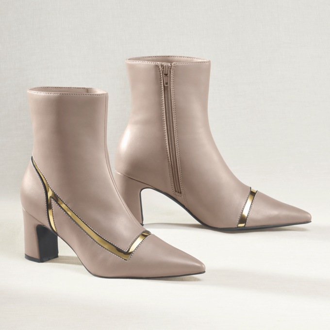Gold-Trimmed Faux-Leather Bootie, , large