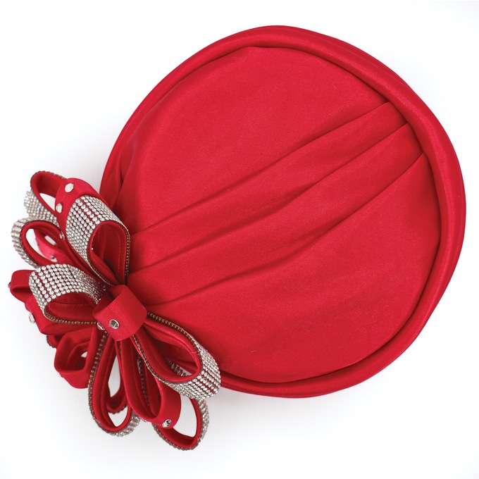 Embellished Satin Flower Turban, , large