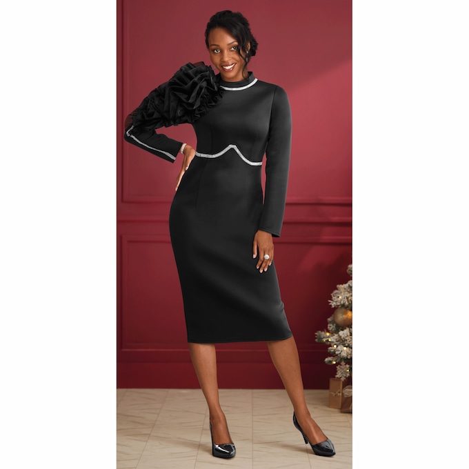 Ornella Asymmetrical Ruffle Sheath Dress, , large