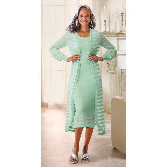Jemetra Sheer Striped Jacket Dress, , large