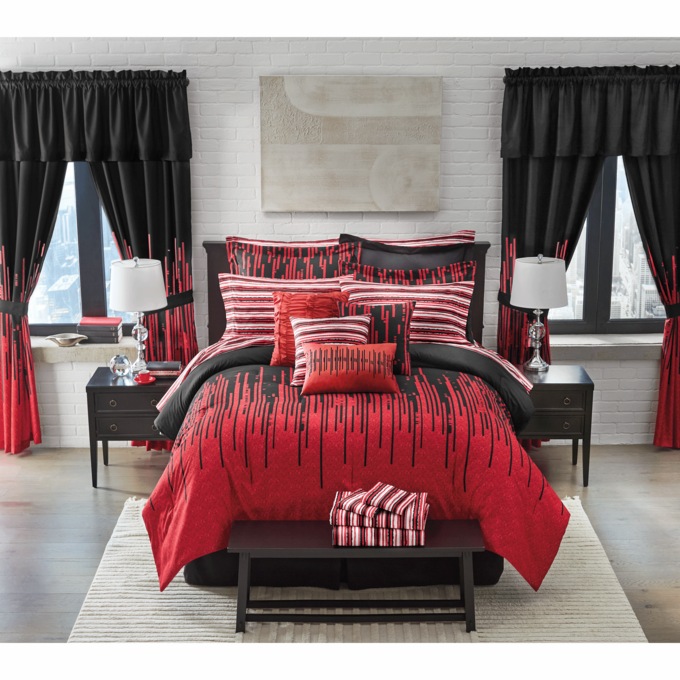 Gilda 30-Piece Complete Comforter and Curtain Set with 2 Coordinating Sheet Sets, , large