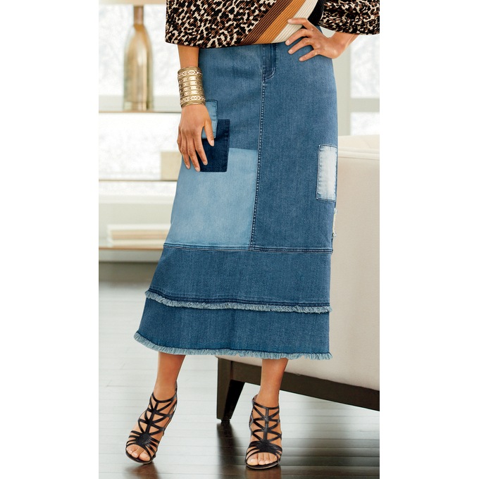 Muna Patch Denim Skirt, , large