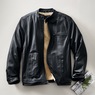 Sherpa-Lined Leather Coat, Black, large