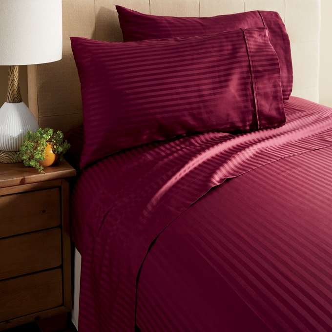 400-Thread Count Egyptian Cotton Sateen Stripe Sheet Set, , large
