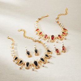 Crystal/Faux-Pearl Necklace &amp; Earring Set, , large