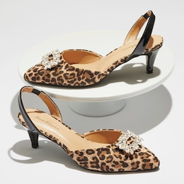 Amanda D&#39;laurie Leopard and Rhinestone Halter-Strap Pump, , large