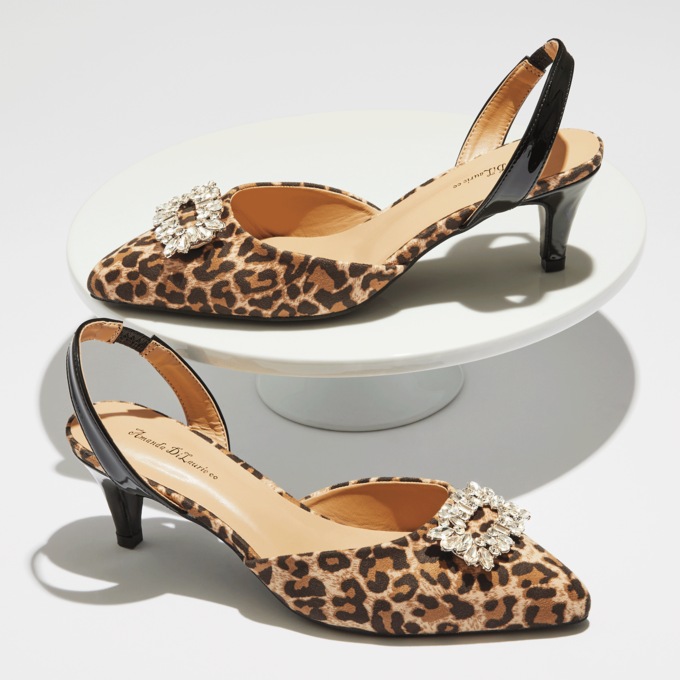Amanda D laurie Leopard and Rhinestone Halter Strap Pump