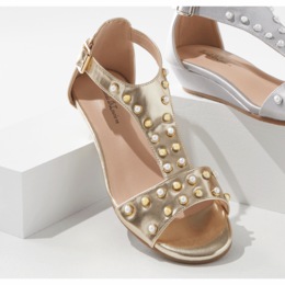 Amanda D&#39;laurie Pearl and Metallic T-Strap Wedge, , large