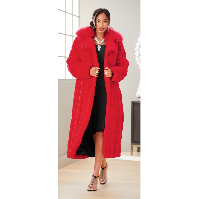 Long Faux-Fur Mink Coat, , large