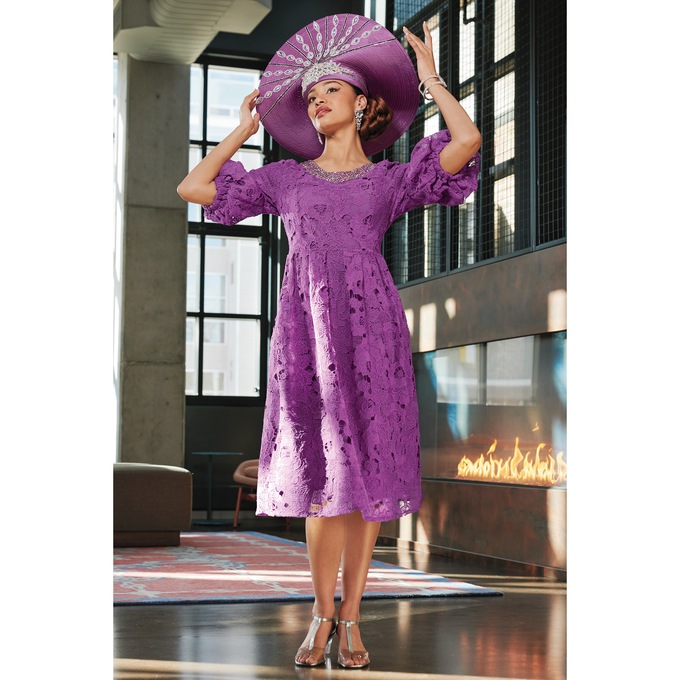 Renira Lace Fit-and-Flare Dress and Hat, , large