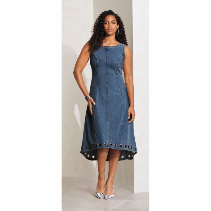 Ladoris Grommet Denim Jacket Dress, , large