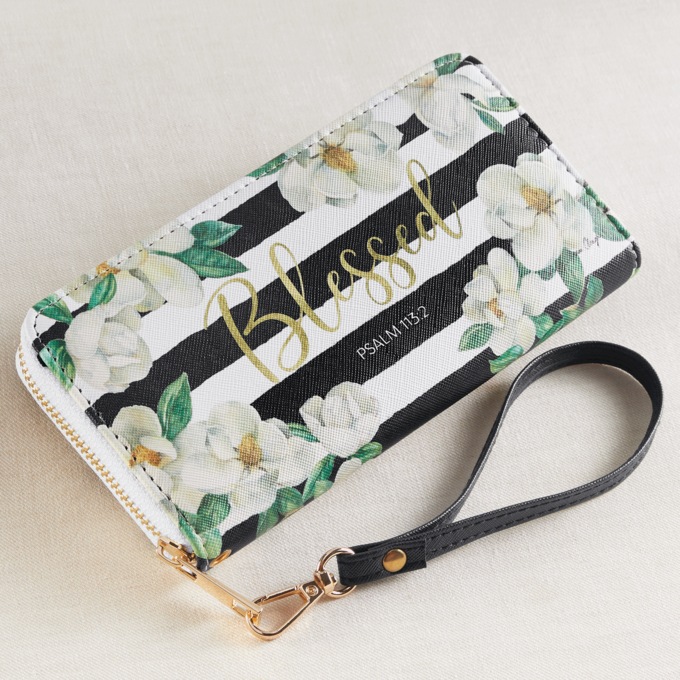 Blessed Magnolia Wallet, Black White, large