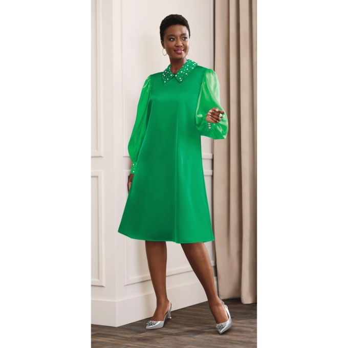 Clarine Pearl Trim Dress, , large