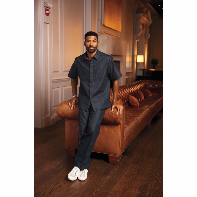 Stacy Adams Short-Sleeve Denim Pant Set, , large