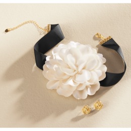 Fabric Flower Choker &amp; Earring Set, , large