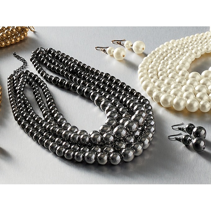 Multi-Strand Bead Necklace and Earring Set, , large