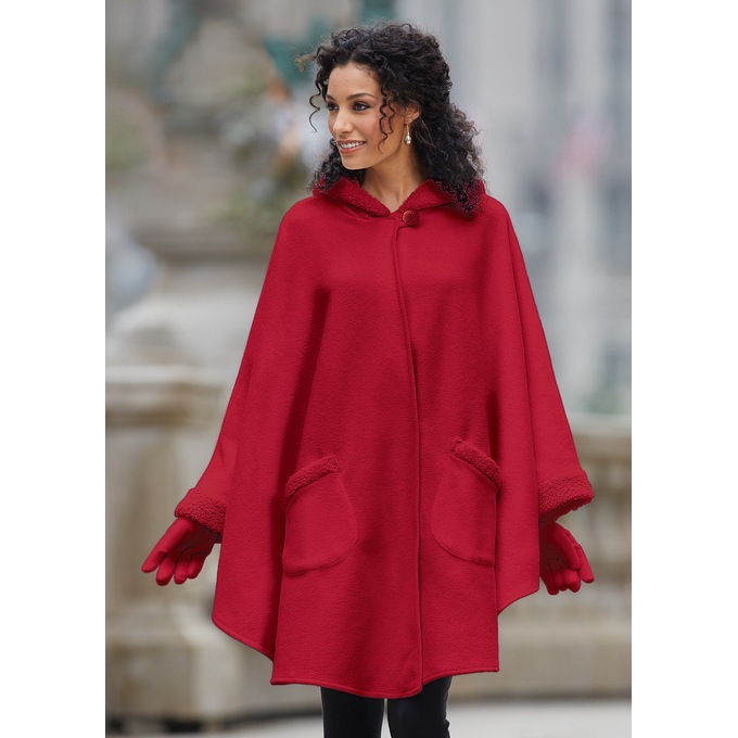 Simone Sherpa Cape and Gloves Set, Red, large