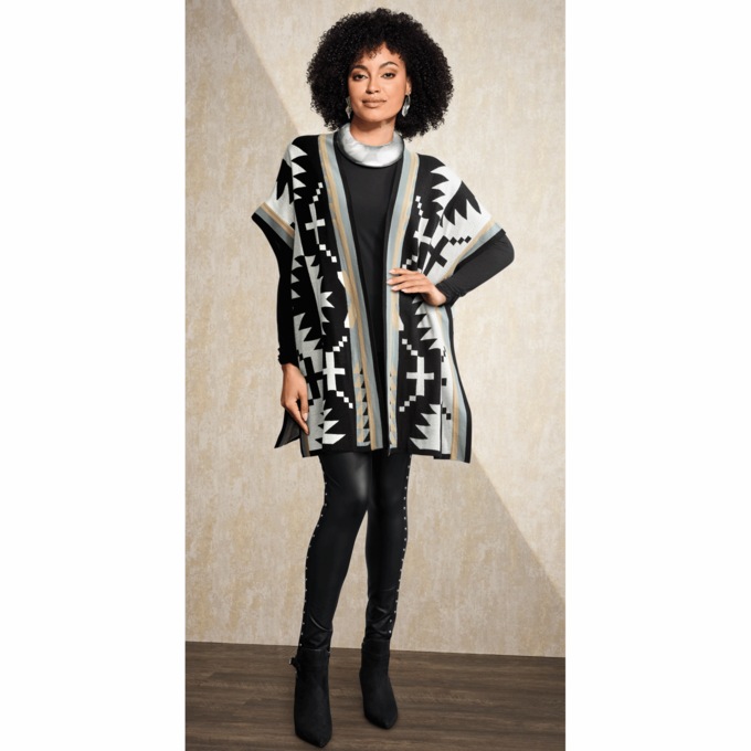 Jameela Afrocentric Poncho-Style Cardigan, , large