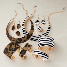 Animal Print Collar Necklace, Cuff Bracelets, Earrings &amp; Ring Jewelry Set, , large