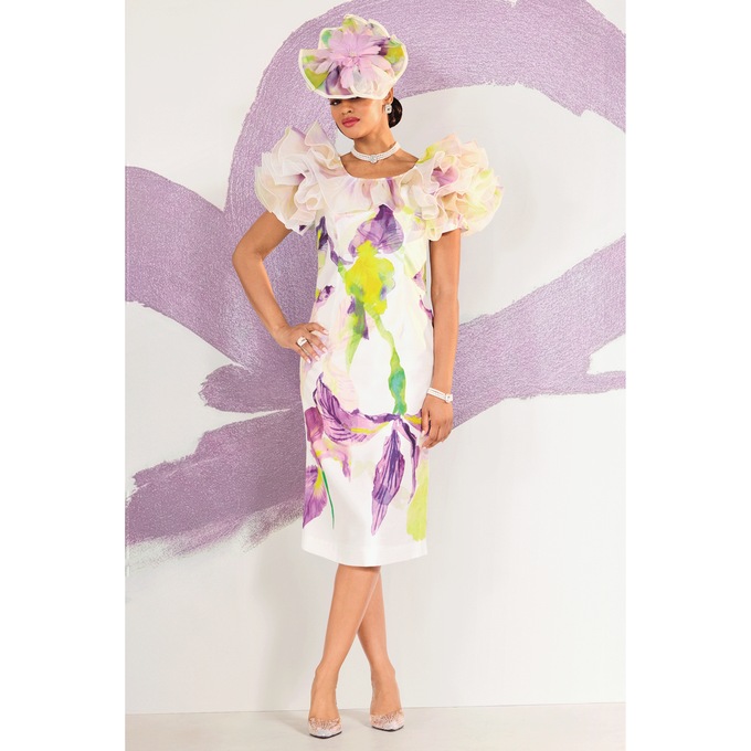 Richlynn Fascinator with Multicolor Mesh and Feathers, White Multi, large