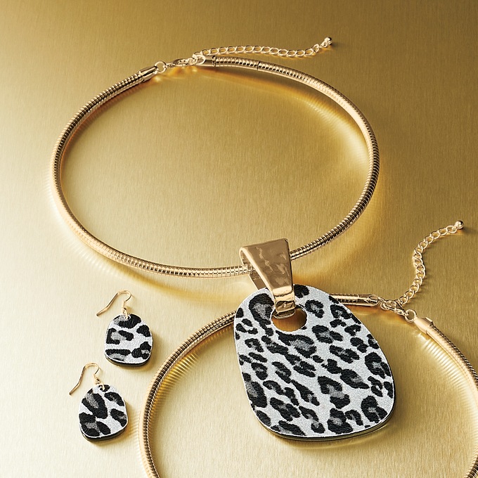Spotted Reversible Pendant and Earring Set, , large