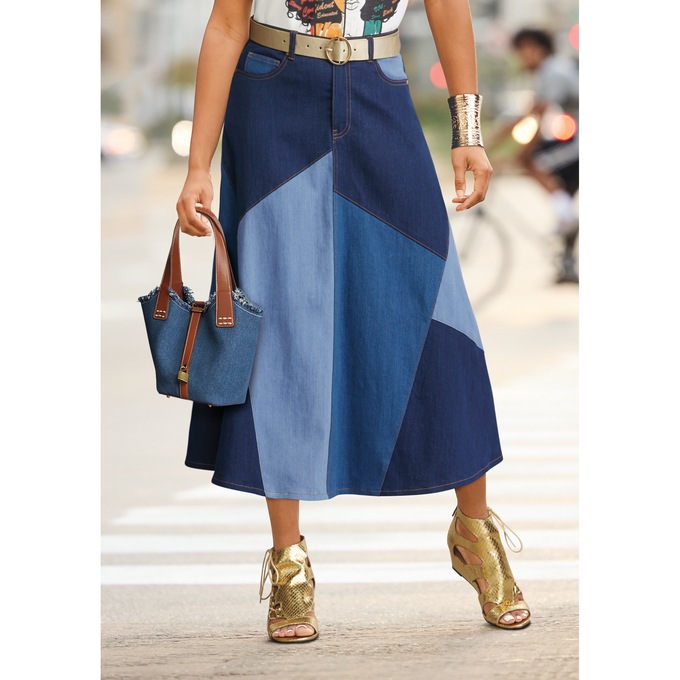 Phaedra Patchwork Denim Skirt, , large