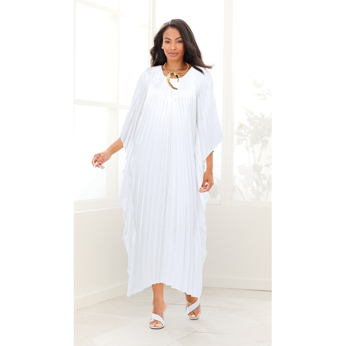 Palmer Pleated Caftan, Bright White, large