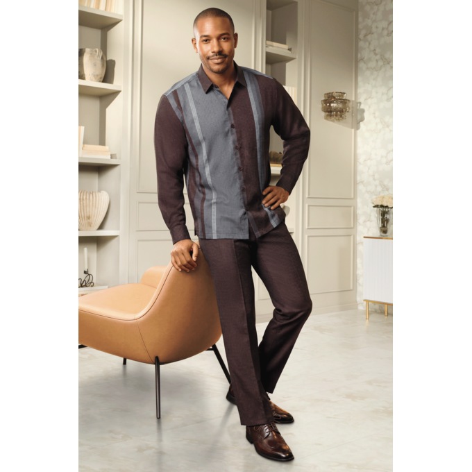 Stacy Adams Men&rsquo;s Pant Set with Yarn-Dyed Button-Down Sweater, , large