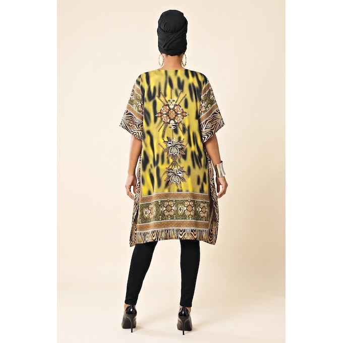 Lulit Short Caftan with V-Neck in Regal Border Print, Autumn Thyme Multi, large