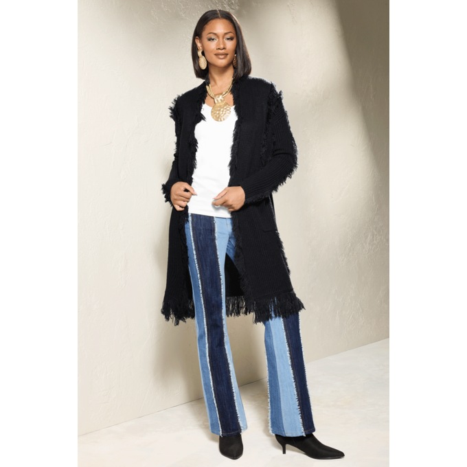 Finn Fringe Cardigan Sweater for Women with Open Front and Pockets, , large