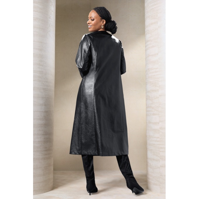 Gianna Faux-Leather Grommet Trench Coat with Quilted Vest, , large