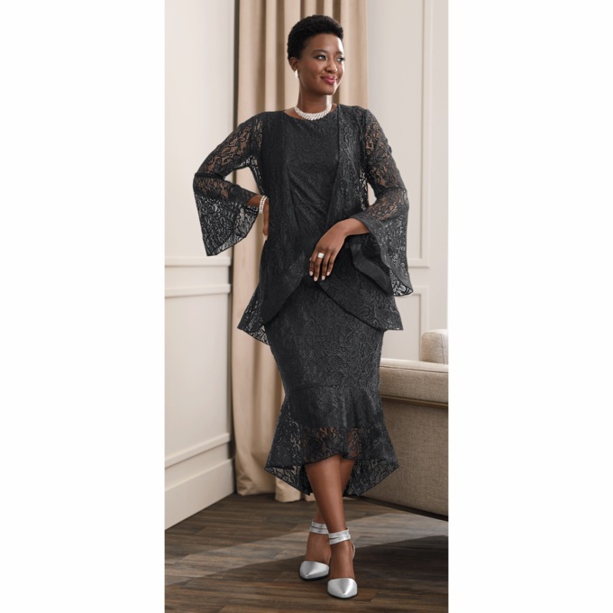 Seleata Allover Lace Jacket Dress, , large