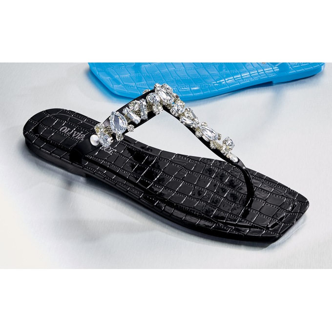 Olivia Miller Rhinestone T-Strap Slide, , large