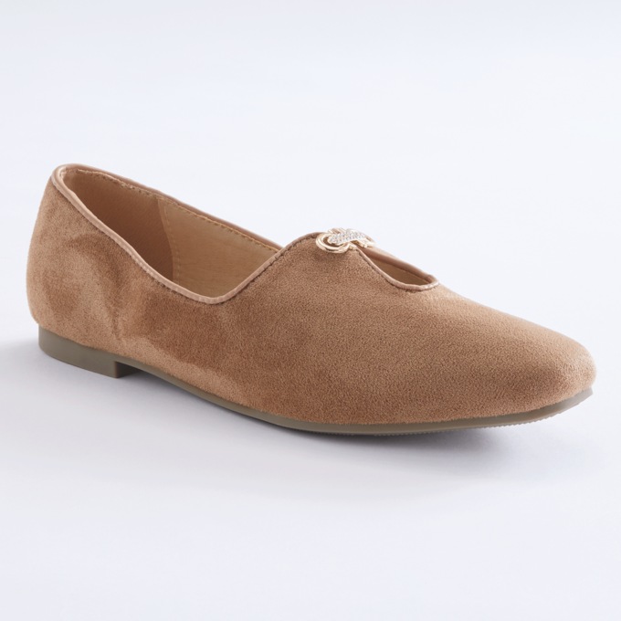 The Classique Keyhole Faux-Suede Flat for Women with Rhinestone Accent, , large