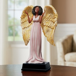 Pink Robed Angel with Gold Wings, , large