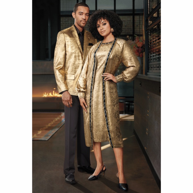 Foil Embellished Jacket Dress &amp; Vance Gold Suit, , large