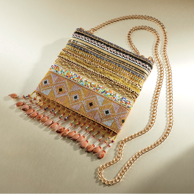 Jeweled Fringe Crossbody, , large