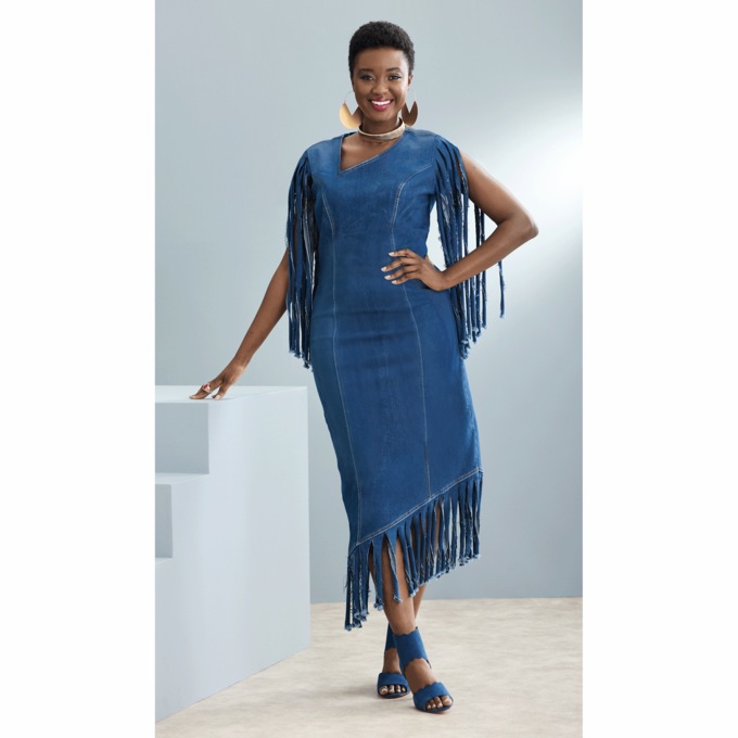 Jayce Fringe Denim Dress, , large