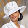 Noemie Hat with Rhinestones, Brooch and Bow, White, large