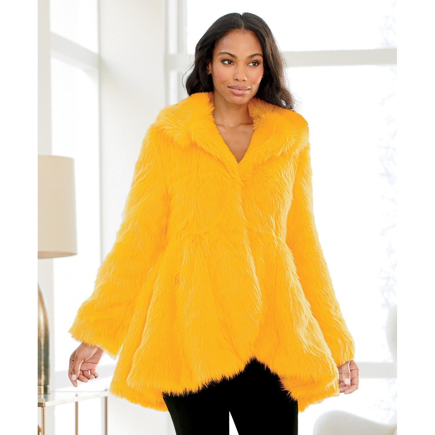 Faux fur swing jacket top