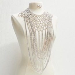Lattice Bib Chain Necklace &amp; Earring Set, , large