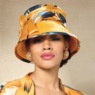 Zelle Hat with Printed Twill, Rhinestones, Bow and Brooch, Spice Multi, large