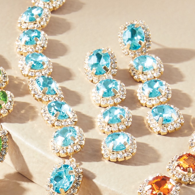 Colorful Crystal Choker Necklace & Earrings Set, Blue, large