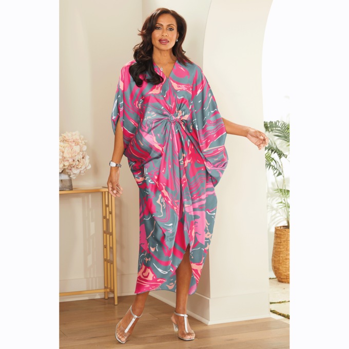 Efe Swirled Trendy Women's Caftan Dress with Draping, , large