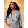 Elegant Fit-and-Flare Sparkling Jacket  Dress with 3/4 Sleeve, Silver, large