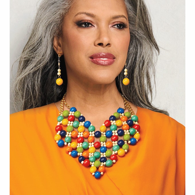 Color Bead Bib Necklace & Earring Set, , large